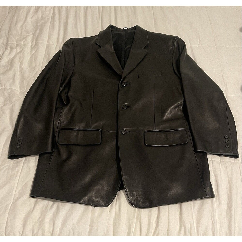 Ralph Lauren Men’s Black Soft Lamb Leather Jacket 3 Button LBB22W - Picture 2 of 16